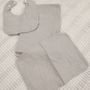 Gray Muslin Blanket, Burp Cloth and Bib Set - Boys