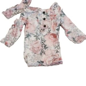 Baby Girl Pink Floral Tie Knot Gown with Bow Headband Size 3-6 Mo