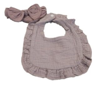 Muslin Ruffled Lavender Bib 9.5 X 11 inches with Bow Headband