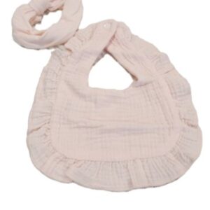 Muslin Ruffled Pink Bib 9.5 X 11 inches with Bow Headband