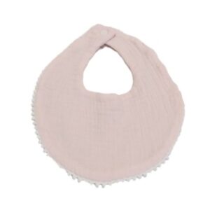 Pale Pink Muslin Bib with Popcorn Trim 8 X 9.5 inches