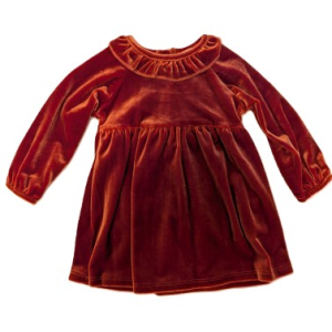 Cinnamon Velour Ruffle Neck Dress - Size 18 Months