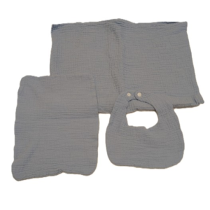 Pale Blue Muslin Blanket, Burp Cloth and Bib Set - Boys