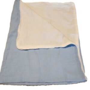 Muslin Blanket Baby Blue With Popcorn Trim Large 45 x 60 Inches