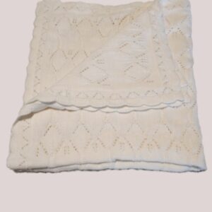 White Scalloped Edge Knit Blanket 36 X 36 Inches