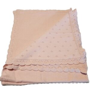 Pink Scalloped Edge Knit Blanket 36 X 36 Inches