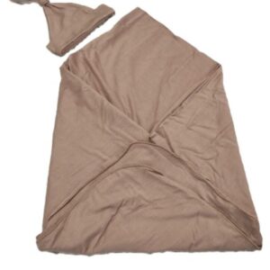 Infant Tan Knit Swaddle Blanket and Tie Hat