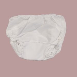 White Cotton Panty With Eyelet Trim Size  6-12 months or 22 lbs.