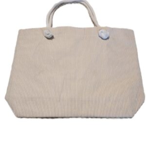 Tan and White Seersucker Beach Bag 17.5 x 12.5 Inches