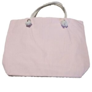 Pink and White Seersucker Beach Bag 17.5 x 12.5 Inches