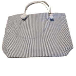 Blue and White Seersucker Beach Bag 17.5 x 12.5 Inches