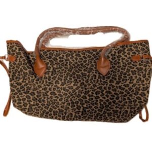 Leopard Print Tote Bag with Vegan Leather Handles 20.5 x 16 x 9 I
