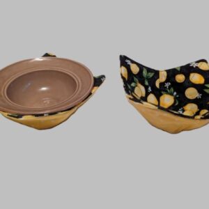 Bowl Cozy Yellow Lemons on Black Background Print