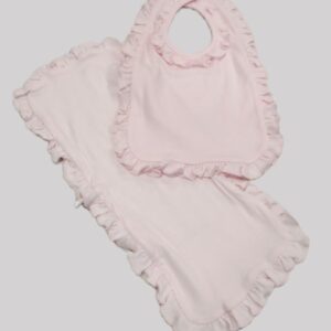 Ruffled Bib and Burp Cloth Pink
