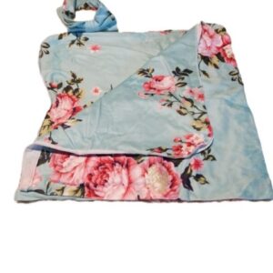 Baby Girl Swaddle Pink Flowers on Green with Head Bow