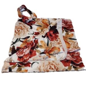 Baby Girl Swaddle Pink and Orange Flowers on Cream with Head Bow