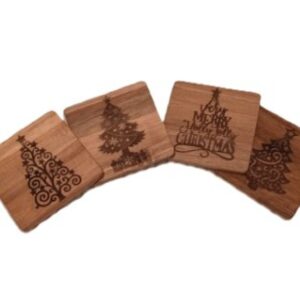 Assorted Christmas Trees Acacia Coasters - Set of Four