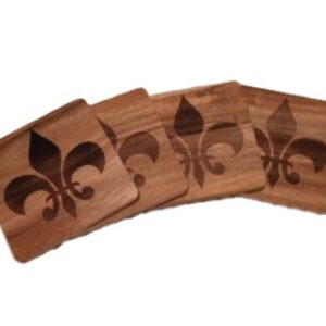Fleur De Lis Acacia Wood Coasters - Set of Four