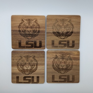 LSU Tiger Acacia Coasters - Set of Four