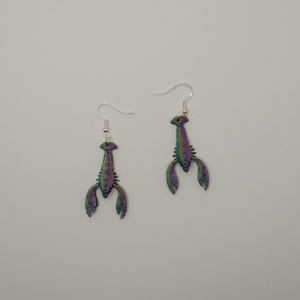 Purple, Green and Gold Crawfish Earrings