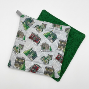 Creole Houses Christmas Design Green Scroll Back