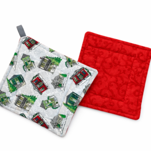 Creole Houses Christmas Design Red Scroll Back