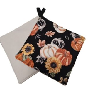 Orange and White Pumpkins w/Sunflowers on Black