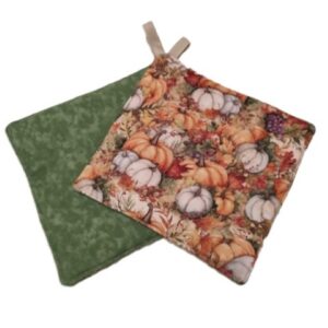 Orange and White Pumpkins w/Fall Leaves on Cream with Green Back