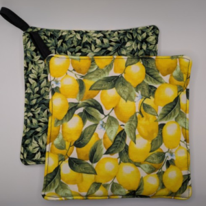 Lemon Branches on White with Green Leaf Back