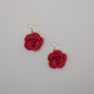 3D Rose Earrings in Red