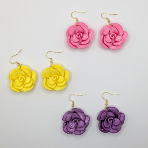 3D Rose Earrings in Yellow